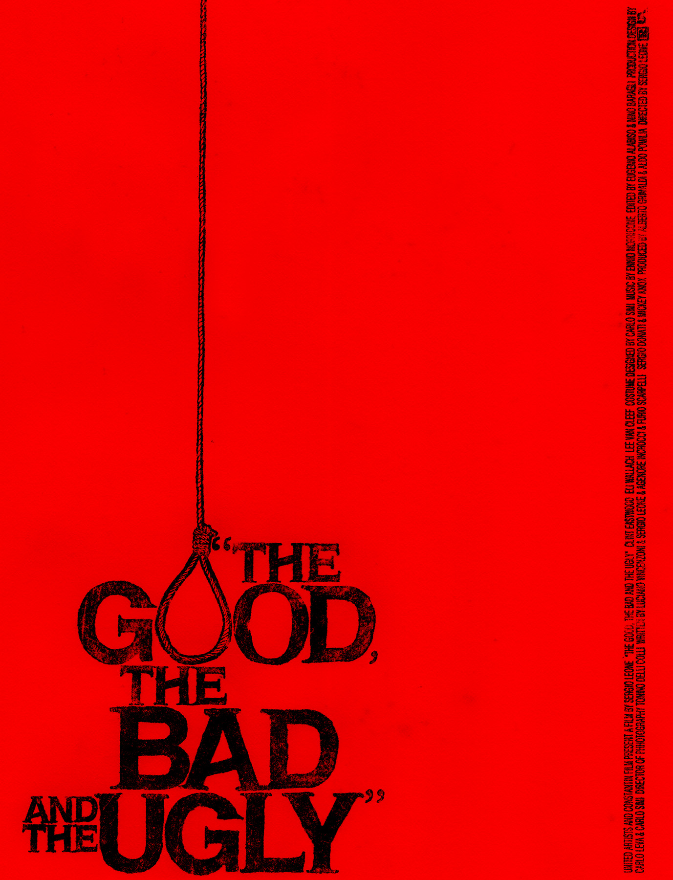 Red film poster for 'the good the bad and the ugly' featuring a noose.